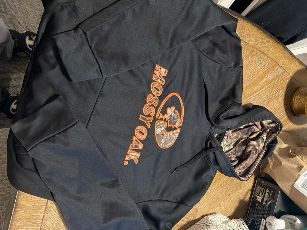 Mossy Oak Men's Black Performance Pullover Hoodie Orange Logo Size L